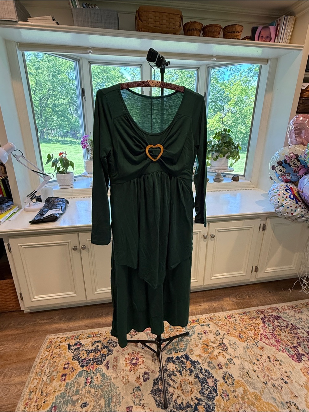 Fashion Brand Company Dark Green Heart-Embellished Midi Dress